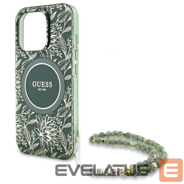 Другие товары Guess Guess IML Flowers Allover Electro With Pearl Strap MagSafe case for iPhone 16 Pro Max - green