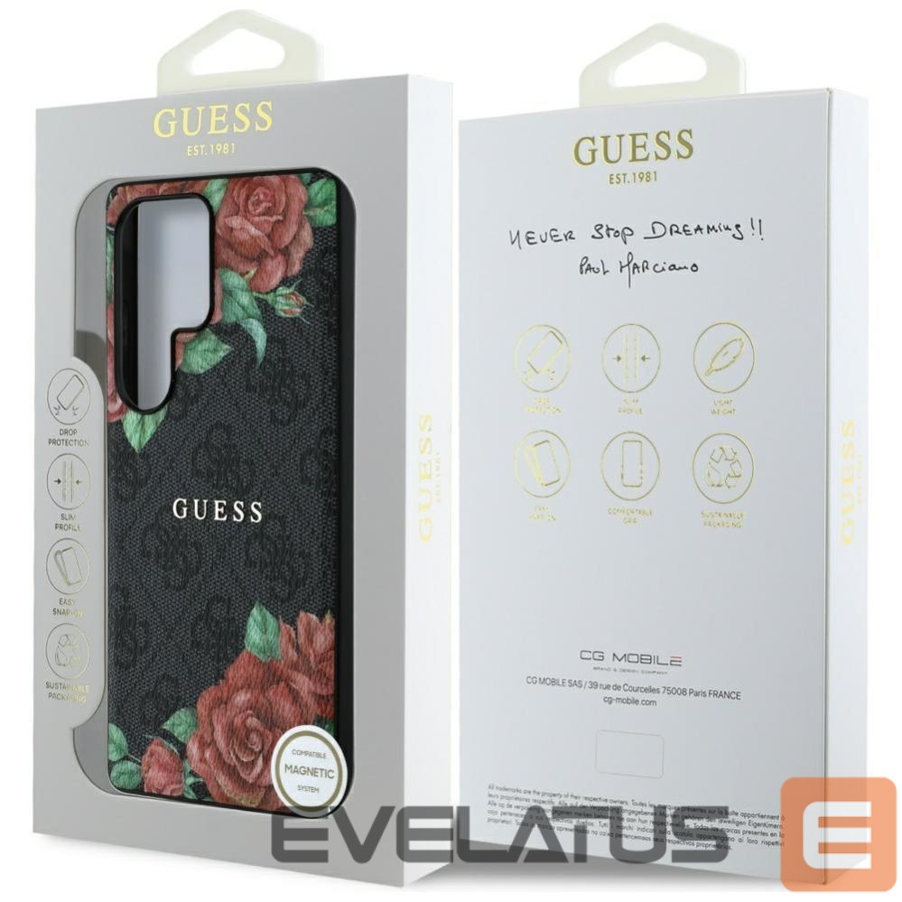 Другие товары Guess Guess Leather 4G Flowers Print Metal Classic Logo MagSafe Case for Samsung Galaxy S25 Ultra - Black