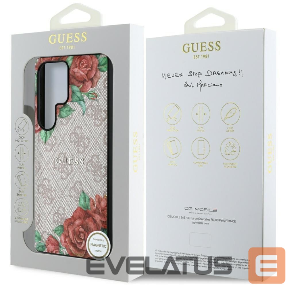 Другие товары Guess Guess Leather 4G Flowers Print Metal Classic Logo MagSafe Case for Samsung Galaxy S25 Ultra - Pink