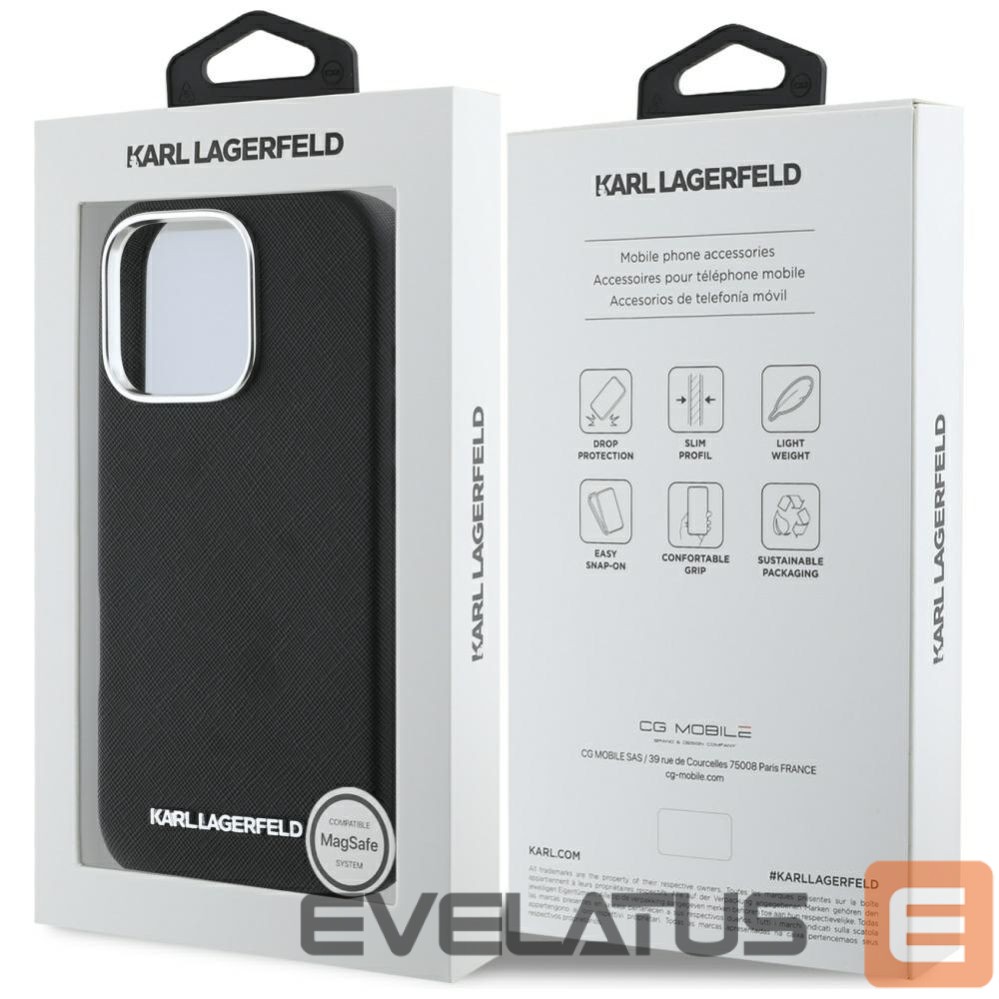 Другие товары Karl Lagerfeld Karl Lagerfeld Saffiano Full Wrapped Elongated Metal Logo MagSafe Case for iPhone 16 Pro Max - Black