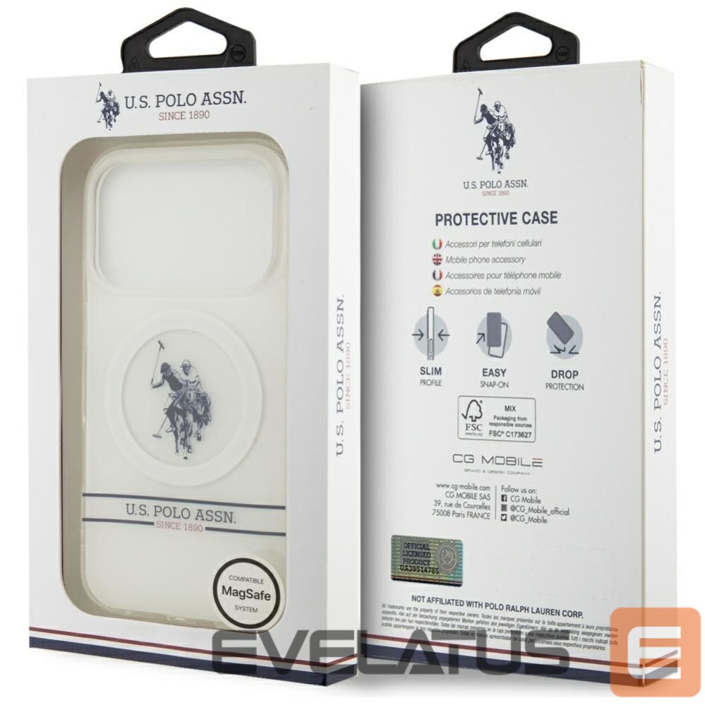 Другие товары U.S. Polo PU US Polo DH and Bottom Stripe Logo MagSafe Case for iPhone 17 Pro - White