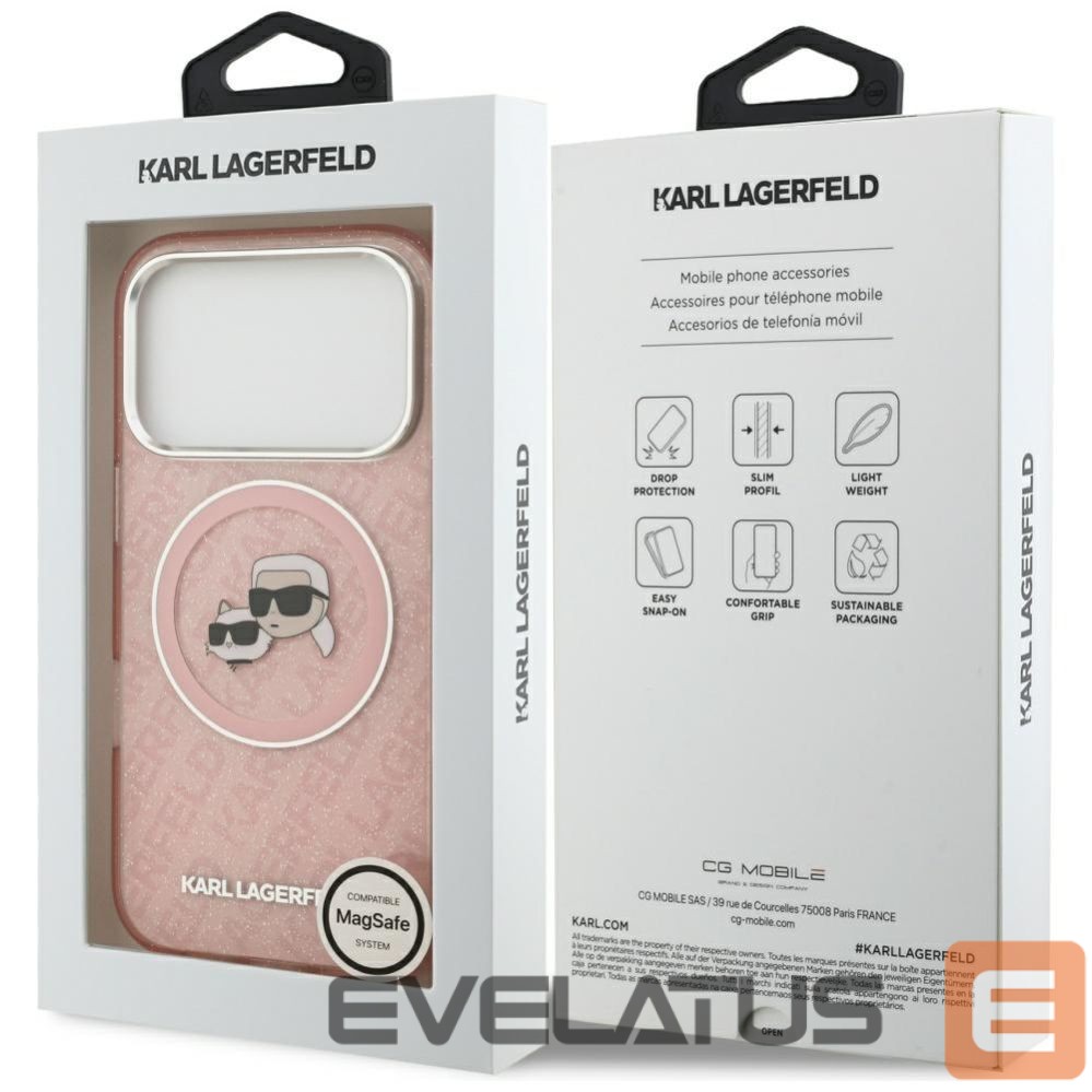 Другие товары Karl Lagerfeld Karl Lagerfeld IML Glitter Karl & Choupette Heads Logo MagSafe Case for iPhone 17 Pro - Pink
