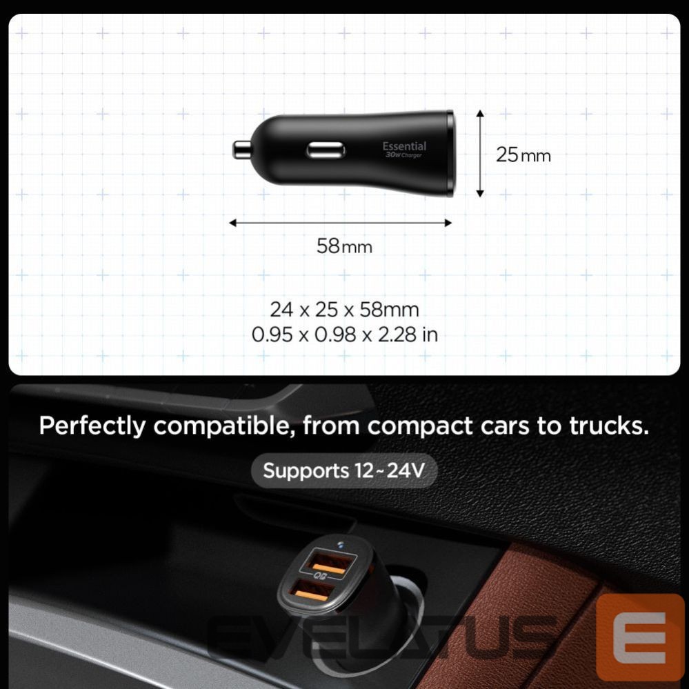 Другие товары Spigen Spigen Essential EV302 30W 2-Port USB-A Car Charger - Black