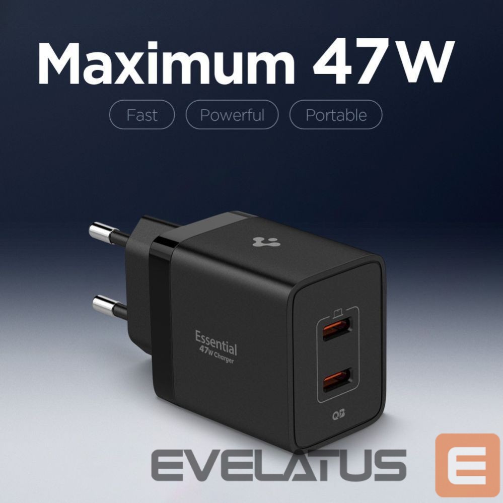 Другие товары Spigen Spigen Essential EE472EU 2-port USC-C 47W wall charger - black
