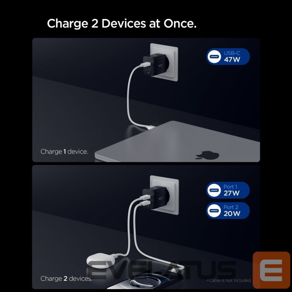 Другие товары Spigen Spigen Essential EE472EU 2-port USC-C 47W wall charger - black