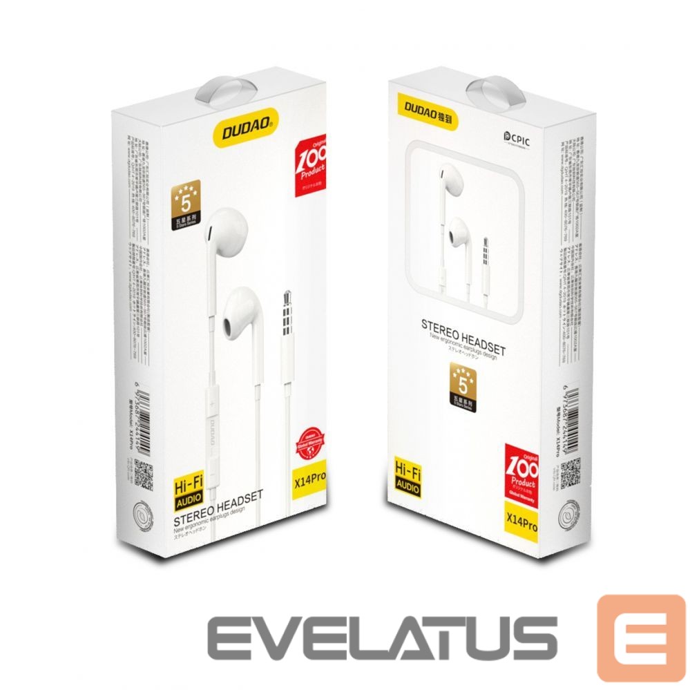 Проводные наушники Dudao Dudao in-ear headphones with 3.5mm minijack connector white (X14PRO)