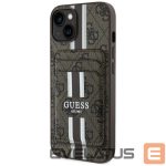 Другие товары Guess  Guess 4G Stripes case with Magsafe wallet for iPhone 15 brown 