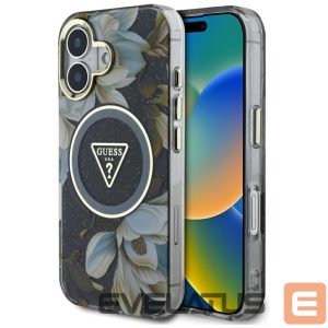 Другие товары Guess  Guess Glitter Flowers Triangle Buttons MagSafe case for iPhone 16 black 