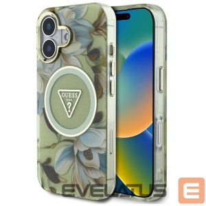 Другие товары Guess  Guess Glitter Flowers Triangle Buttons MagSafe case for iPhone 16 green 