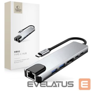 Другие товары Tech-Protect  Tech-Protect HB02 HUB Adapter 6in1 USB-C + USB2.0 + USB3.0 + HDMI 4K 30Hz + RJ45 + PD100W - gray 