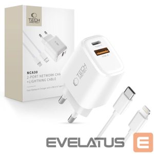 Другие товары Tech-Protect  Tech-Protect NCA30 PD 30W QC3.0 USB-A / USB-C Wall Charger + USB-C / Lightning Cable 100cm - White 