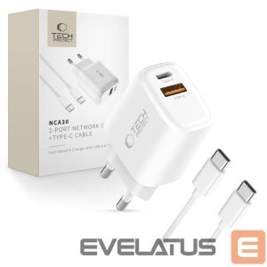 Другие товары Tech-Protect  Tech-Protect NCA30 PD 30W QC3.0 USB-A / USB-C Wall Charger + USB-C / USB-C Cable 100cm - White 
