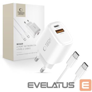 Другие товары Tech-Protect  Tech-Protect NCA20 PD 20W QC3.0 USB-A / USB-C Wall Charger + USB-C / USB-C Cable 100cm - White 
