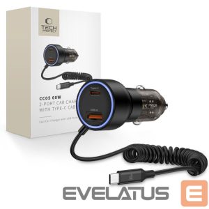 Другие товары Tech-Protect  CC05 Car Charger 2-Port PD60 W + USB-C Cable - Black 
