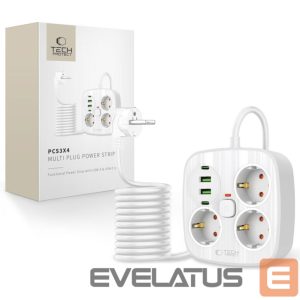 Другие товары Tech-Protect  Tech-Protect PCS3X4 power strip, 3 sockets, 2xUSB-A, 2xUSB-C 200 cm - white 