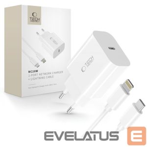 Другие товары Tech-Protect  Tech-Protect NC20W Wall Charger with 100 cm USB-C / Lightning Cable - White 