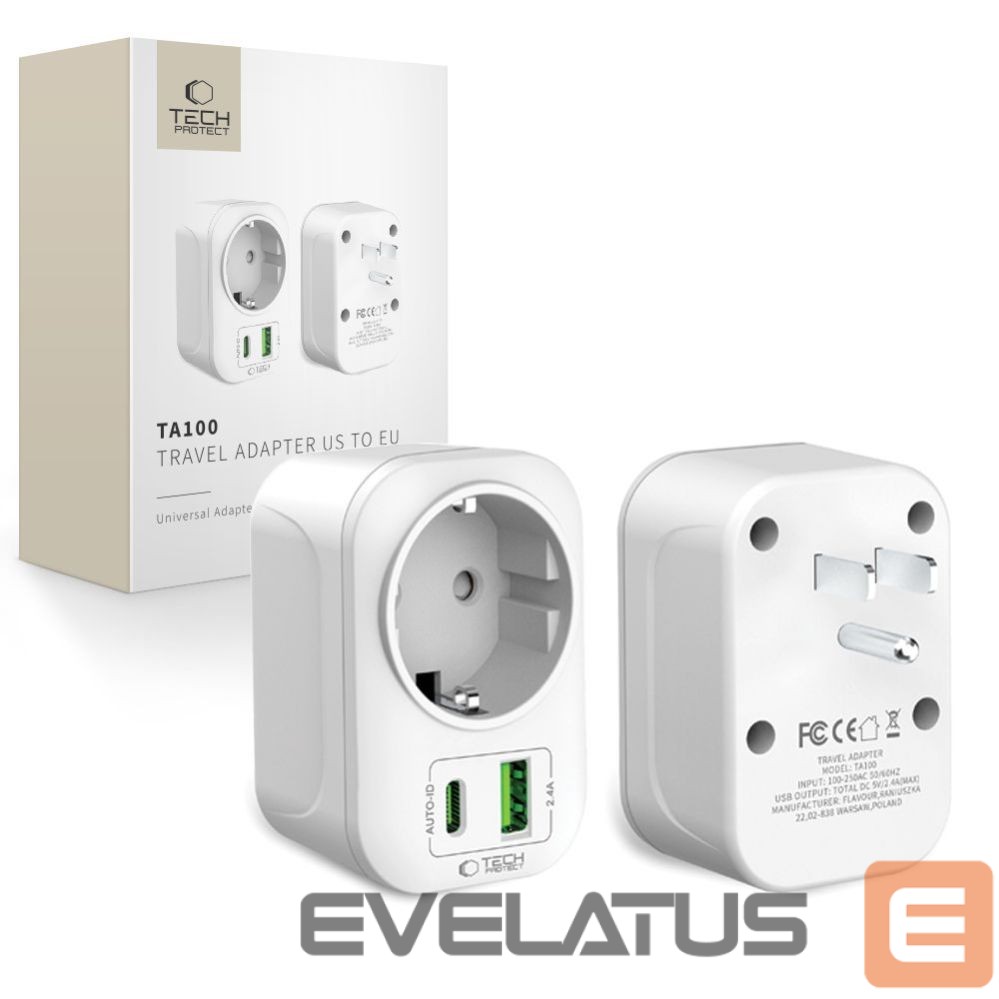 Другие товары Tech-Protect Tech-Protect TA100 US Adapter - White