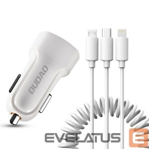 Адаптер Dudao  Dudao car kit charger 2x USB 2.4A + cable USB 3in1 Lightning / Type C / micro USB cable white (R7 white) 
