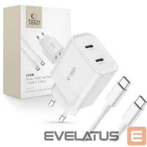 Адаптер Tech-Protect  White \ USB-C (female) || USB-C (męski) \ z kablem USB-C 