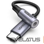 Переходник Ugreen  USB-C to 3.5mm M/F Cable Aluminum Shell with Braided 10cm (80154) Black Grey