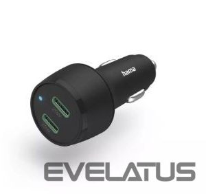 Авто зарядка Hama  Fast charging Auto PD/QC 45W (2X USB-C) Black