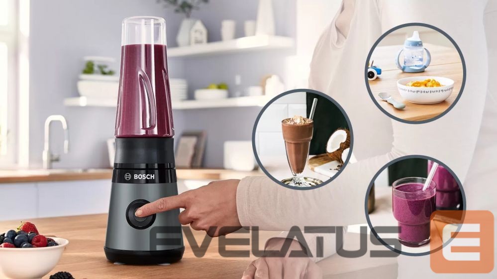 Миксеры и блендеры Bosch VitaPower ToGo Smoothie Maker MMB2111S Tabletop, 450 W, Jar material Tritan, Jar capacity 0.6 L, Ice crushing, Silver