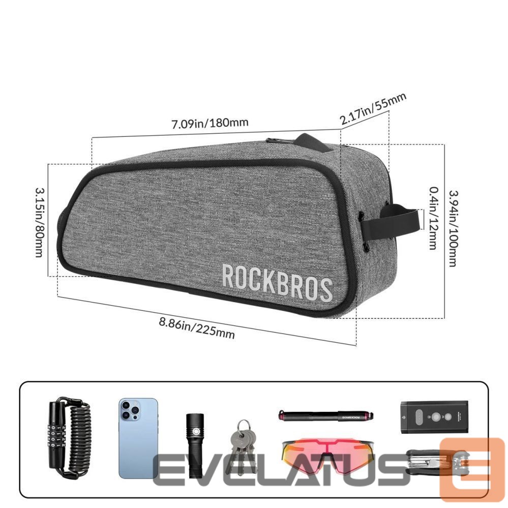 Другие товары Rockbros Rockbros 30120045003 ROAD TO SKY bicycle bag for the top frame tube, waterproof, 0.7L - gray