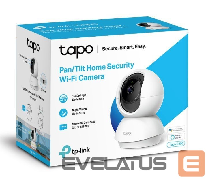 Веб камера TP-Link Pan/Tilt Home Security Wi-Fi Camera Tapo C200 4mm/F/2.4, Privacy Mode, Sound and Light Alarm, Motion Detection and Notifications, H.264, Micro SD, Max. 128 GB