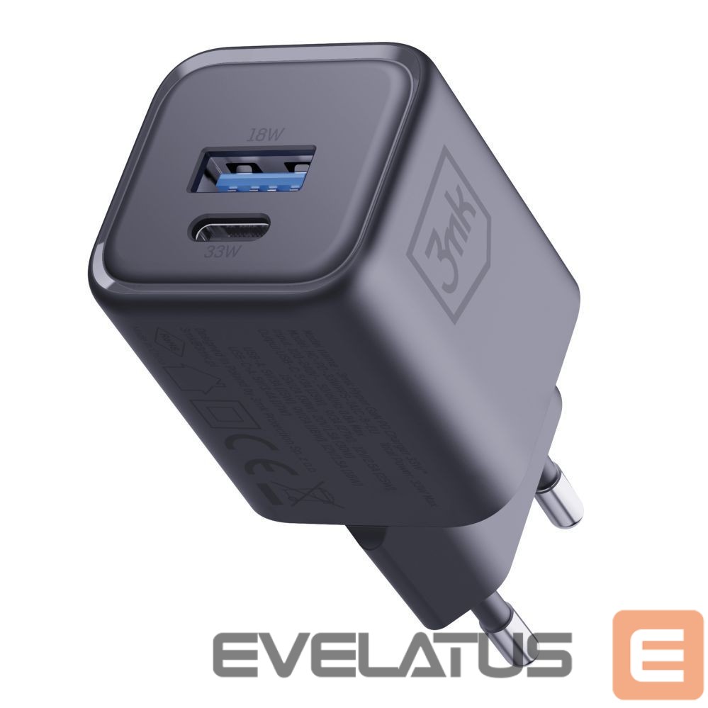 Другие товары 3MK 3mk Hyper Charger PD 33W GaN QC4+ PPS AFC FCP SCP 1A1C Wall Charger - Black