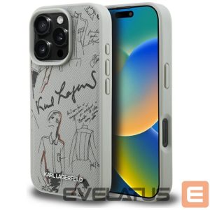 Другие товары Karl Lagerfeld  Karl Lagerfeld Grained Pattern & Logo MagSafe Case for iPhone 16 Pro - Gray 