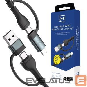 Другие товары 3MK  3mk Hyper Cable N-SERIES 2 in 2 USB-A / USB-C and USB-C / Lightning 1.2m QC 3.0 9V/2A 60W - black 