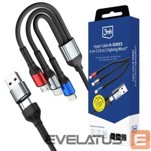 Другие товары 3MK  3mk Hyper Cable N-SERIES 6 in 1 USB-C / USB-A to USB-C / Lightning / Micro 1.2m QC 3.0 9V / 2A 18W - black 