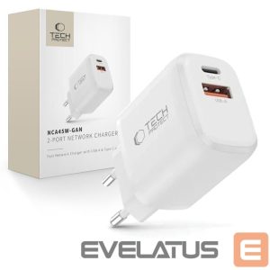 Другие товары Tech-Protect  Tech-Protect NCA45W-GAN 2-Port USB-C / USB-A 45W Wall Charger - White 