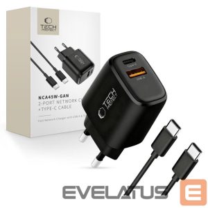 Другие товары Tech-Protect  Tech-Protect NCA45W-GAN 2-Port 45W Wall Charger with USB-C Cable - Black 