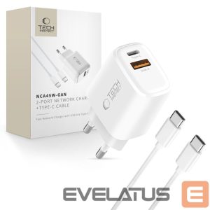 Другие товары Tech-Protect  Tech-Protect NCA45W-GAN 2-Port 45W Wall Charger with USB-C Cable - White 