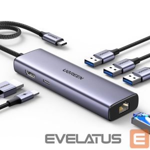 Кабель Ugreen  HUB Ugreen CM512 15598 6in1 USB-C - 3x USB-A 3.0 / HDMI / RJ45 / USB-C PD - gray 