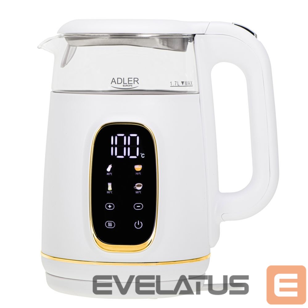 Чайник Adler Kettle with LED Display | AD 1305 | Electric | 2200 W | 1.7 L | Plastic | 360° rotational base | White/Gold