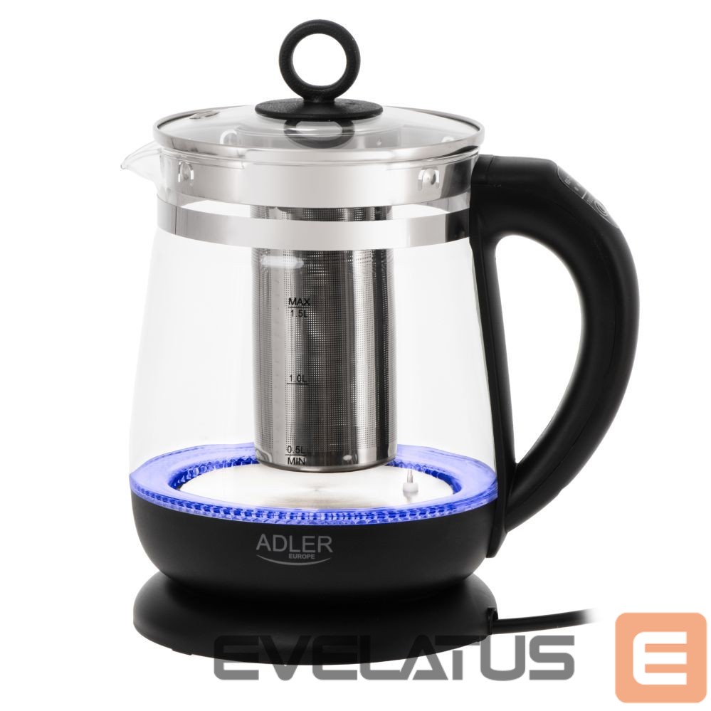 Чайник Adler Kettle | AD 1299 | Electric | 2200 W | 1.5 L | Glass | 360° rotational base | Black