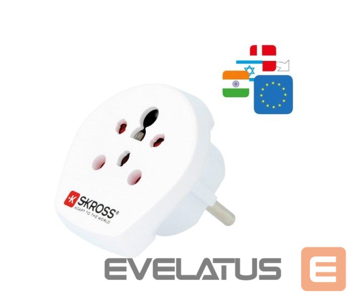 Переходник Skross Travel adapter Denmark, India - Israel to Europe White