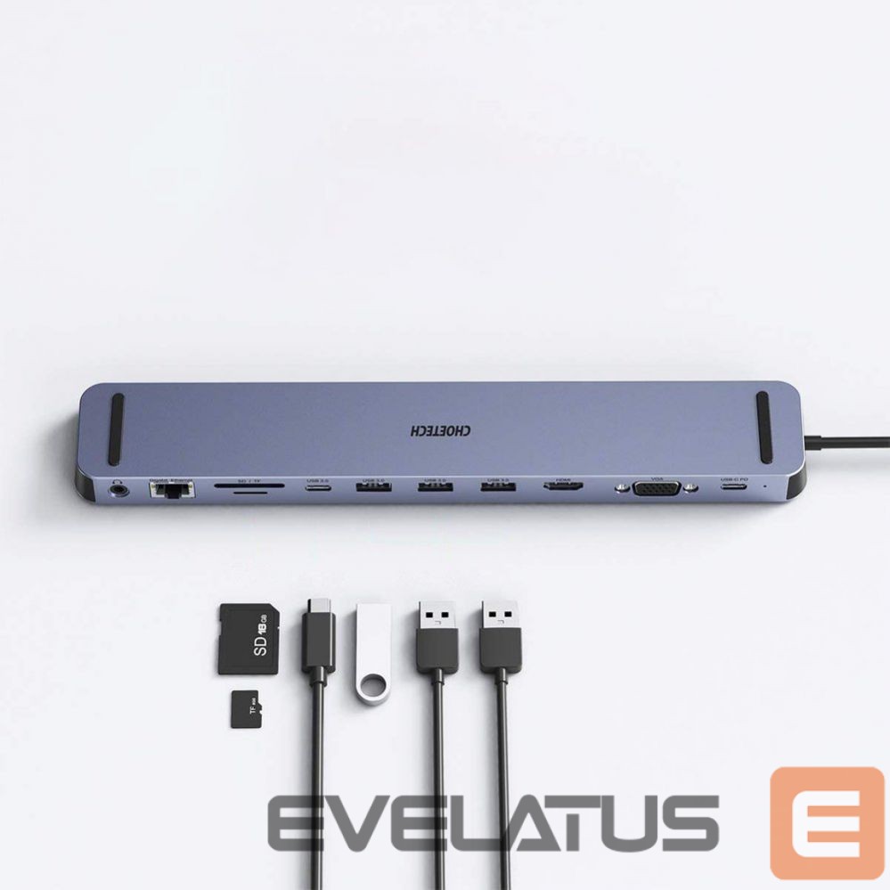 Кабель Choetech Choetech docking station multifunctional adapter HUB USB Typ C 11in1 100W PD gray (HUB-M20)