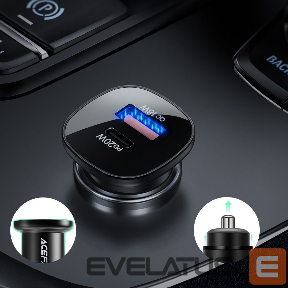 Адаптер Acefast Acefast car charger 38W USB Type C / USB, PPS, Power Delivery, Quick Charge 3.0, AFC, FCP black (B1 black)