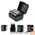 Адаптер iLike  CP TR1 Network 3in1 Multi-Adapter UK 3-Pin - Euro 2pin - US (USA) - Asia + Storage Case Black