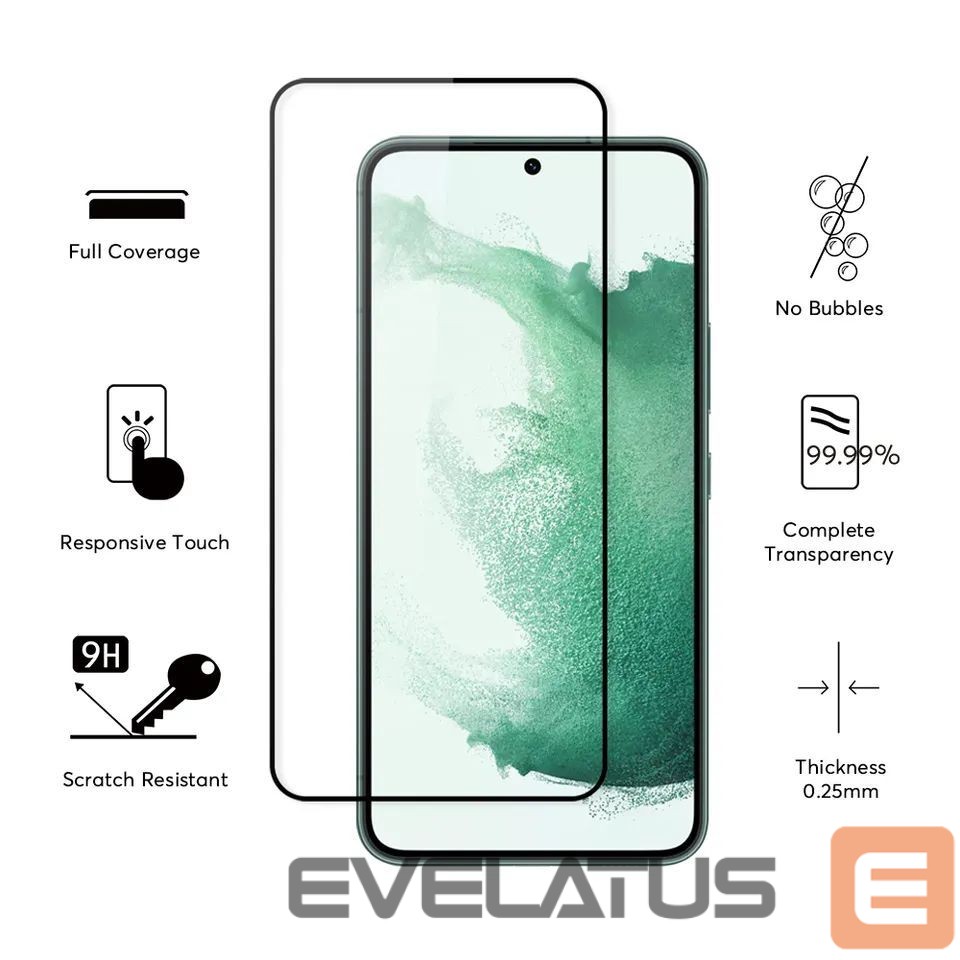 Защитное стекло Evelatus Samsung Galaxy S22 2.5D Full Cover Japan Glue Glass Anti-Static