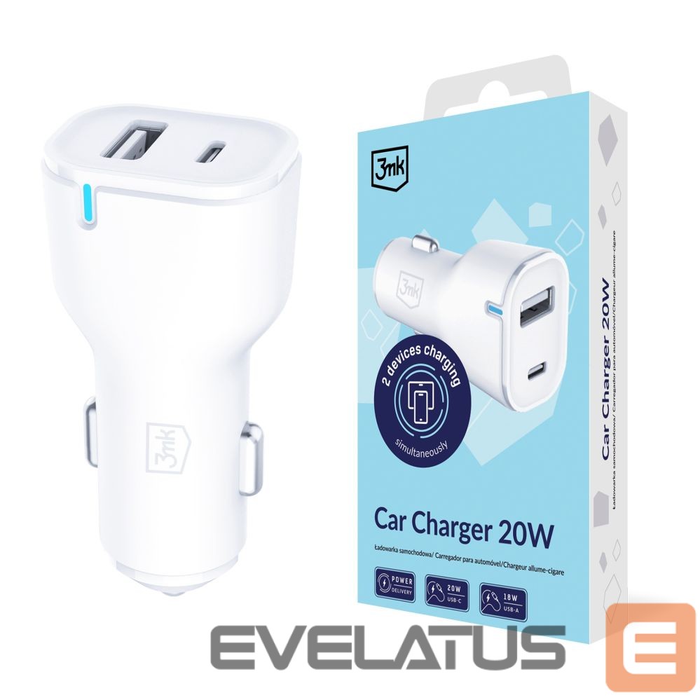 Другие товары 3MK 3mk Car Charger 20W PD3.0 QC 3.0 USB 1A1C - White