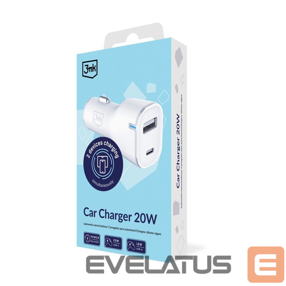 Другие товары 3MK 3mk Car Charger 20W PD3.0 QC 3.0 USB 1A1C - White