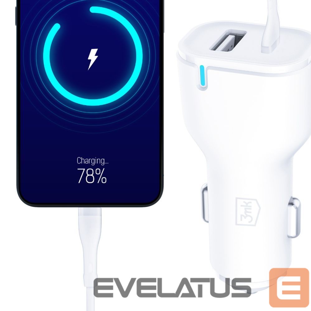 Другие товары 3MK 3mk Car Charger 20W PD3.0 QC 3.0 USB 1A1C - White