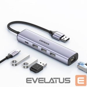 Кабель Ugreen  Ugreen multifunctional adapter HUB USB 3.0 - 3 x USB / Ethernet RJ-45 / USB Type C PD gray (CM475) 
