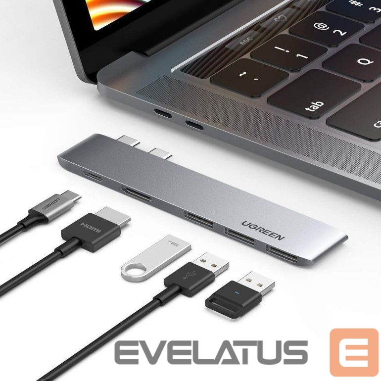 Адаптер Ugreen HUB Ugreen 60559 2x USB-C / USB-C PD (Thunderbolt 3, 100W, 4K 60 Hz, 10 Gbps) / HDMI 4K 30 Hz / 3x USB 3.0 for MacBook Pro / Air - Gray