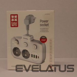 Кабель ColorWay  SALE OUT.  CW-CHE24PDW Power Socket: 2xEU plugs/3xUSB-A/1xUSB-C White 2.5M |  Power Socket | CW-CHE24PDW | DAMAGED PACKAGING 