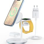 Беспроводное зарядное устройство Choetech  T585-F 3in1 inductive charging station iPhone, AirPods Pro, Apple Watch with Adapter White